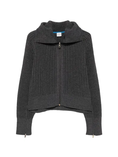 Paul Smith Ribbed-knit Zip-up Sweater In Gray