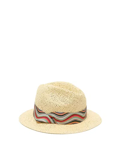 PAUL SMITH RIBBON-DETAIL STRAW FEDORA HAT