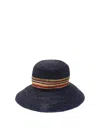 Paul Smith Wide Brim Straw Hat With Multicolor Band In Blue