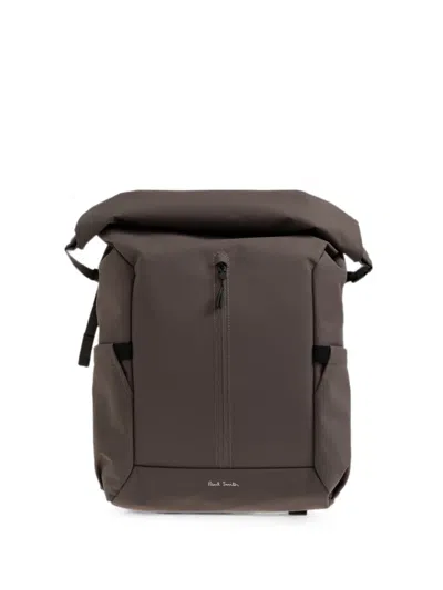 Paul Smith Roll-top Logo-print Backpack In Brown