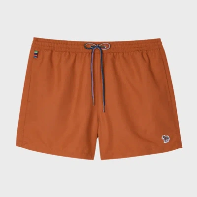 Paul Smith Rust Orange Zebra Logo Swim Shorts In Brown