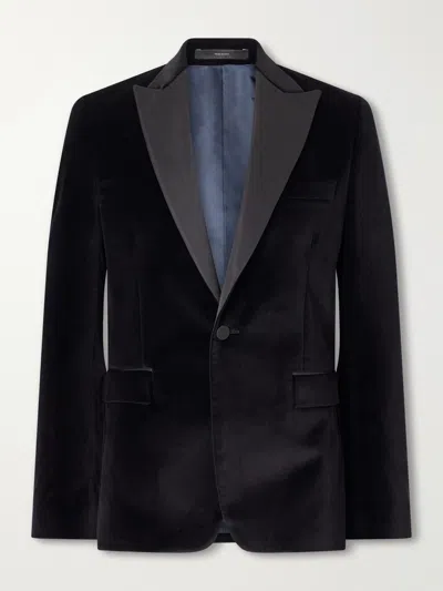 Paul Smith Satin-trimmed Cotton-velvet Tuxedo Jacket In Black