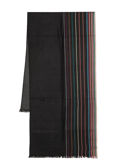 Paul Smith Wool-silk Signature Stripe Scarf In Blue