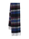 Paul Smith Checked Fringed Scarf In Blue