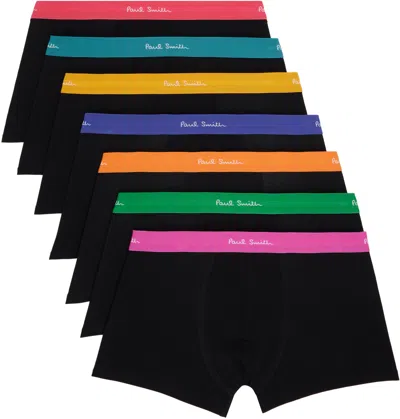Paul Smith Seven-pack Black Organic-cotton Boxer Briefs In Multi