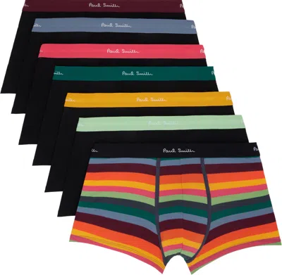 Paul Smith Seven-pack Multicolor Organic-cotton Artist Stripe Mixed Boxer Briefs In 79 Black