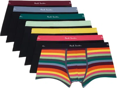 Paul Smith Seven-pack Multicolor Organic-cotton 'artist Stripe' Mixed Boxer Briefs In Black