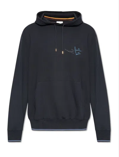 Paul Smith Logo-embroidered Organic Cotton Hoodie In 49 Blues