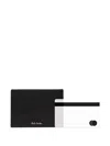 Paul Smith Shadow Stripe Leather Cardholder In Black