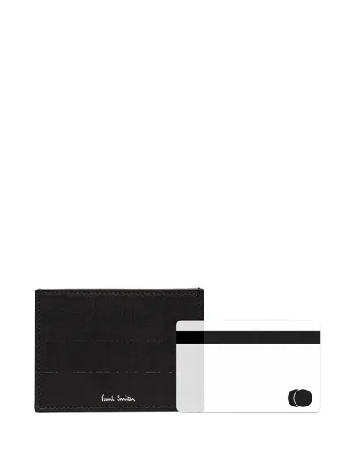 Paul Smith Shadow Stripe Leather Cardholder In Black