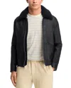 Paul Smith Shearling Collar Leather Jacket In Blue