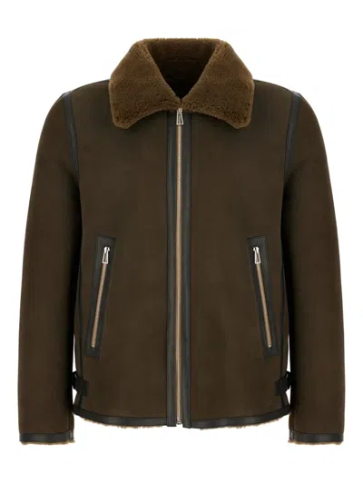 PAUL SMITH SHEARLING LEATHER-TRIMMED JACKET