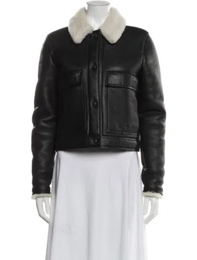 Pre-owned Paul Smith Shearling-trim Moto Leather Biker Jacket In Gray