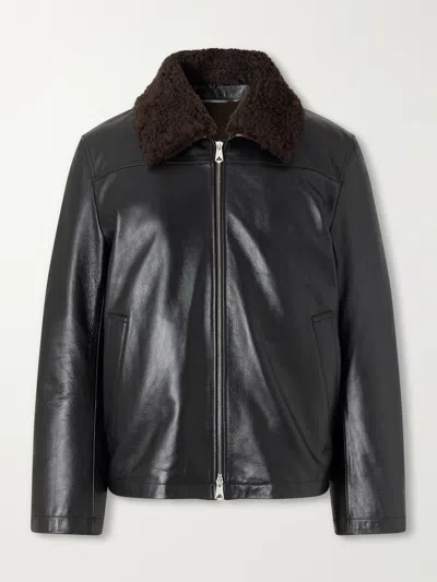 Paul Smith Shearling-trimmed Leather Jacket In Black