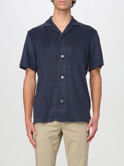 Paul Smith Camp-collar Logo-appliquéd Cotton-blend Terry Shirt In Blue