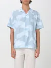 Paul Smith Patterned Camp Collar Shirt With Short Sleeves In Blue