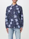 Paul Smith Yukka Print Cotton Shirt With Rounded Hem In Blue