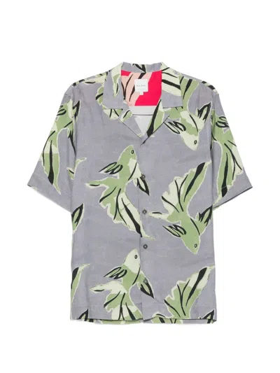 Paul Smith Fish-print Short-sleeve Shirt In Gray