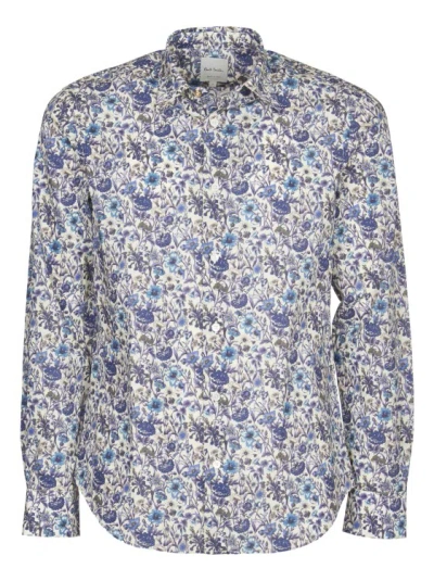 Paul Smith Shirt With Multicolor Flower Print In Grey