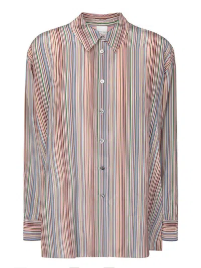 Paul Smith Striped Silk Shirt With Classic Collar And Button-down Front In Multi
