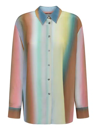Paul Smith Silk Multi-colored Gradient Top With Classic Collar