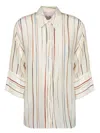 Paul Smith Striped Silk Shirt 3/4 Sleeves In Neutral