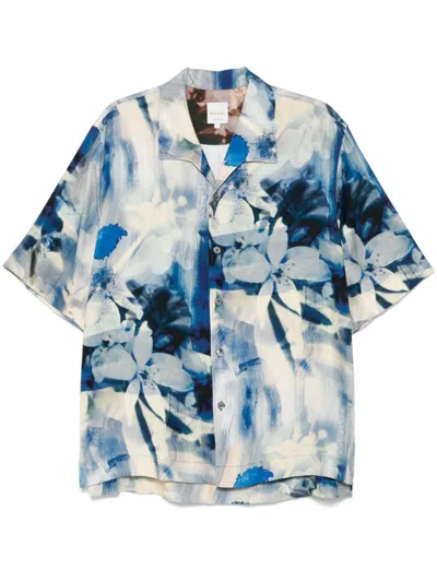 PAUL SMITH PAUL SMITH OVERSIZED SHIRT WITH FLORAL PATTERN IN BLUE AND WHITE