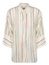Paul Smith Striped Silk Shirt 3/4 Sleeves In Neutral