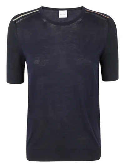 Paul Smith Fitted Textured Top With Contrasting Knit Detail In Blue