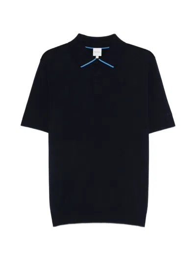 Paul Smith Short Sleeve Pique Knit Collar Trim Mini Tee In Blue