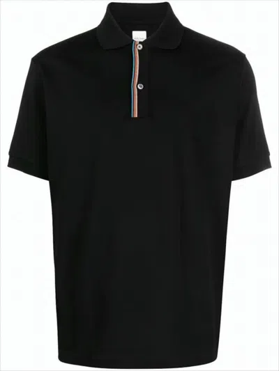 Paul Smith Short-sleeve Polo Shirt With Multicolor Striped Detail In Black