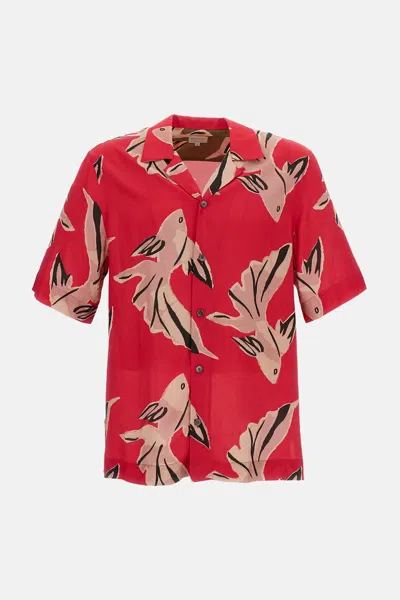 Paul Smith Flowing Oversized Short-sleeve Shirt With Abstract Bird Print In Red