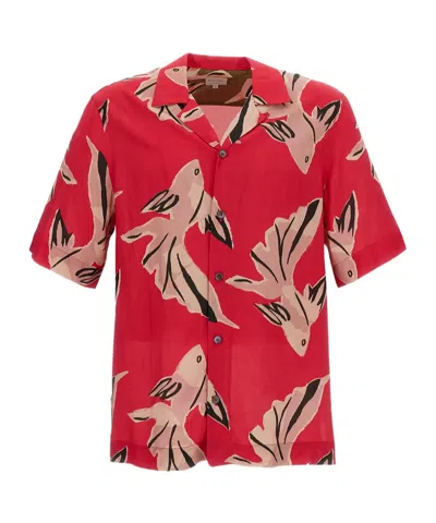 Paul Smith Flowing Oversized Short-sleeve Shirt With Abstract Bird Print In Red