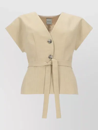 Paul Smith Short Sleeve V Neck Tailored Jacket In Brown