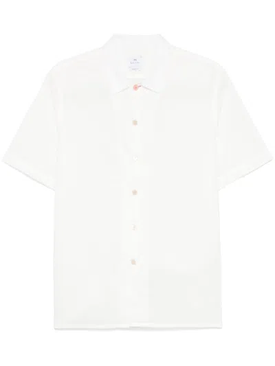 Paul Smith Short-sleeved Shirt With Classic Collar And Textured Fabric In White