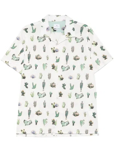 Paul Smith Short-sleeved White Shirt With Playful Botanical Print