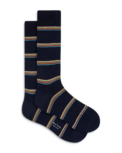 Paul Smith Signature Block Stripe Crew Socks In Blue