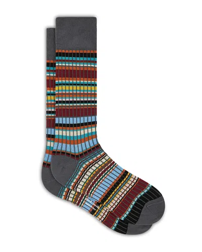 Paul Smith Signature Ribbed Grid Stripe Socks In Multi