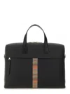 Paul Smith Rectangular Leather Briefcase With Multicolored Stripe Detail In Black