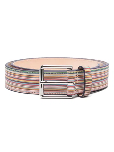 Paul Smith Men Striped Leather Belt In Multi
