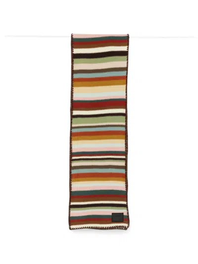 Paul Smith Signature Stripe Blanket-stitch Scarf In Multi