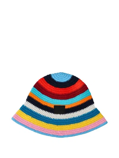 Paul Smith Crochet Hat Signature Stripe In Green