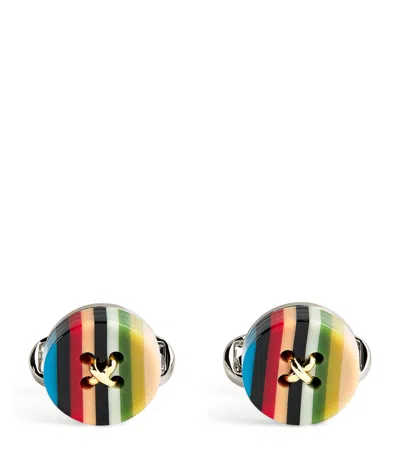 Paul Smith Signature Stripe Button Cufflinks In Gold