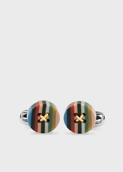 Paul Smith Button Stripe Resin-plated Cufflinks In Multi