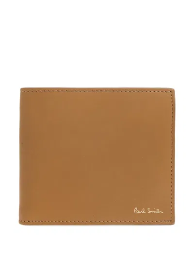 Paul Smith Signature Stripe Calf Leather Wallet In Brown