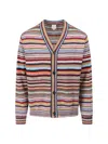 Paul Smith Multicolored Horizontal Striped Wool Blend Cardigan In Multi