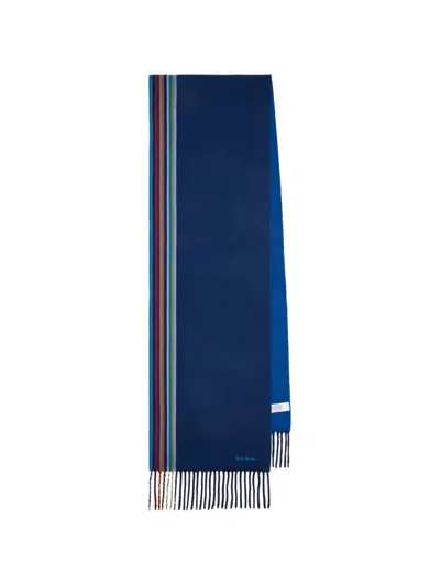 Paul Smith Signature Stripe Cashmere Scarf In Blue