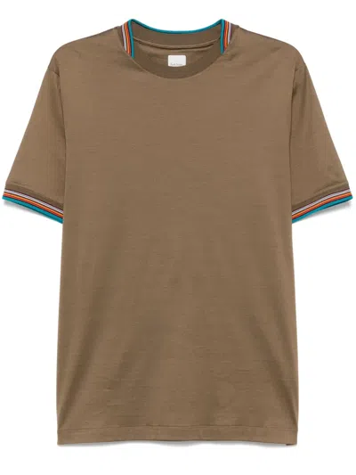 Paul Smith Signature-stripe Cotton T-shirt In 褐色