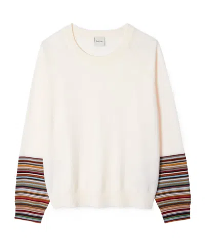 Paul Smith Signature Stripe Cuff Sweater In White