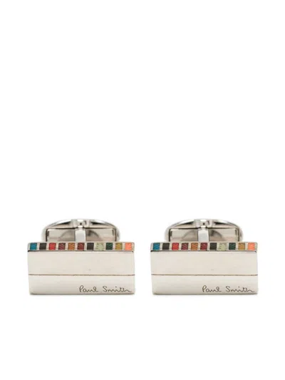 Paul Smith Signature Stripe Cufflinks In Silver